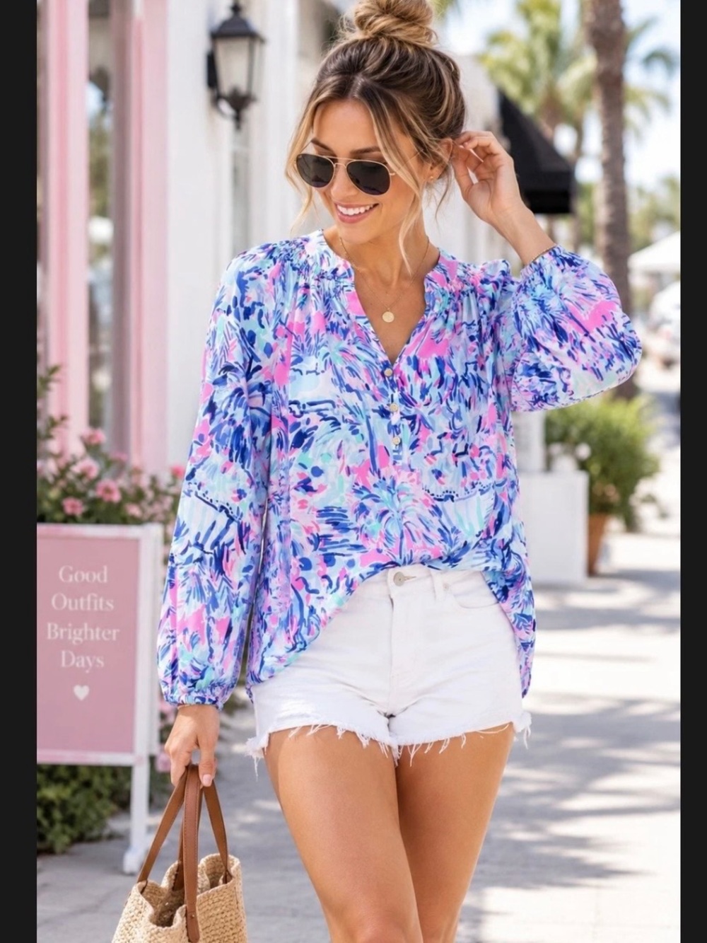 Lilly Pulitzer Elsa 100% silk top blouse cabana cocktail size M preppy